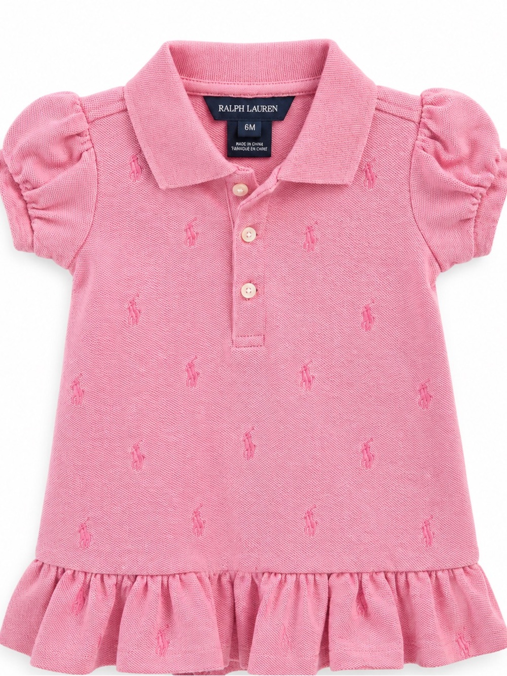 Ralph Lauren Baby Girls Pink Polo Dress Top with Ruffle Hem [Size 6M]